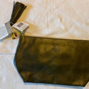 Sseko Olive Green Leather Tassel Pouch